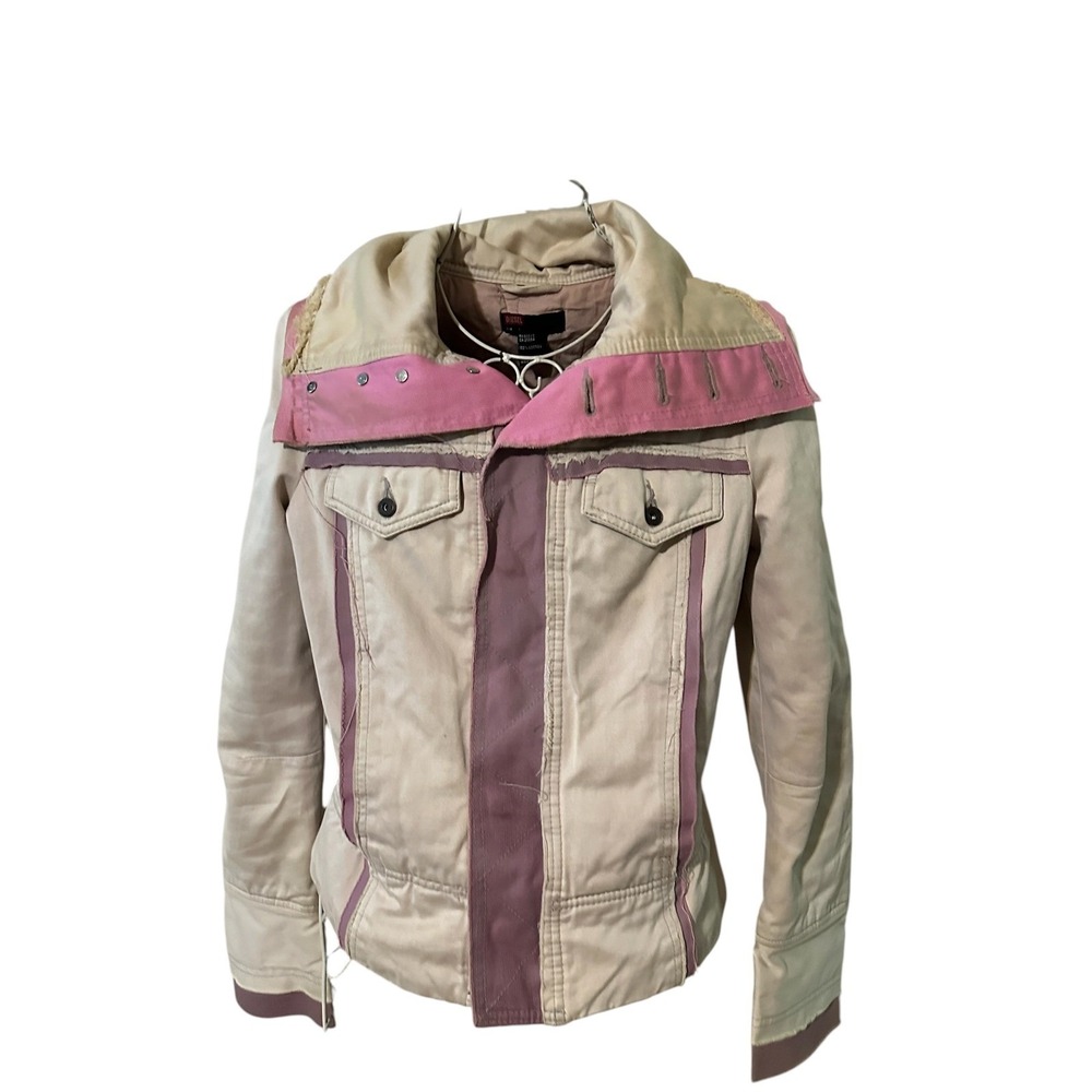Vintage Diesel Womens Utility Jacket Tan Pink Raw Edge Cotton Distressed Size S - Picture 3 of 15